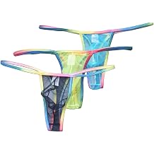Mens Sexy Thong Gradient Color See Through Transparent T-back Thong Micro Mesh Underwear