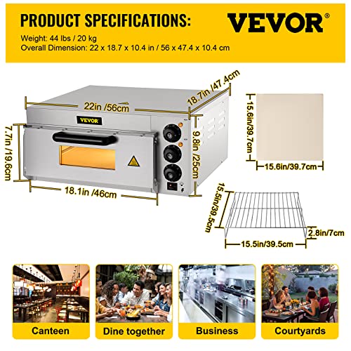 Image of VEVOR Commercial Pizza Oven Countertop, 14 inch Single Deck Layer, 110V 1300W Stainless Steel Electric Pizza Oven with Stone and Shelf, Multipurpose Indoor Pizza Maker for Restaurant Home Pretzels Baked