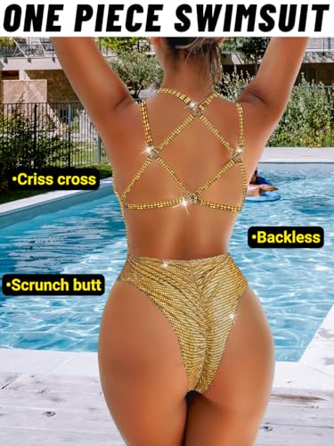 Image of ShawGobow Sexy Swimsuit for Women,Backless Scrunch Butt High Cut Monokini,One Piece Cheeky Bathing Suit Beach Pool Party