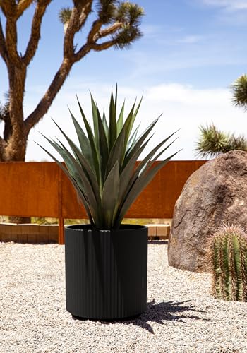 Image of Veradek Mason Series Demi Planter - Large Round Planter for Indoor or Outdoor Patio /Balcony | Made from Plastic & Concrete with Drainage Holes | Modern Decor for Flowers, Trees, Tall Plants