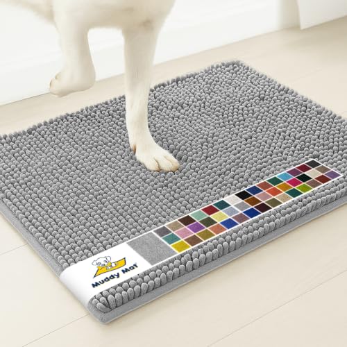 Image of Muddy Mat | Super Water Absorbent Door Mat Indoor, Microfiber Quick Dry Chenille Entryway Rug, Slip Resistant Front Door Mat, Indoor Mats for Entryway, Machine Washable Pet Rug, Light Grey 3ft x 5ft