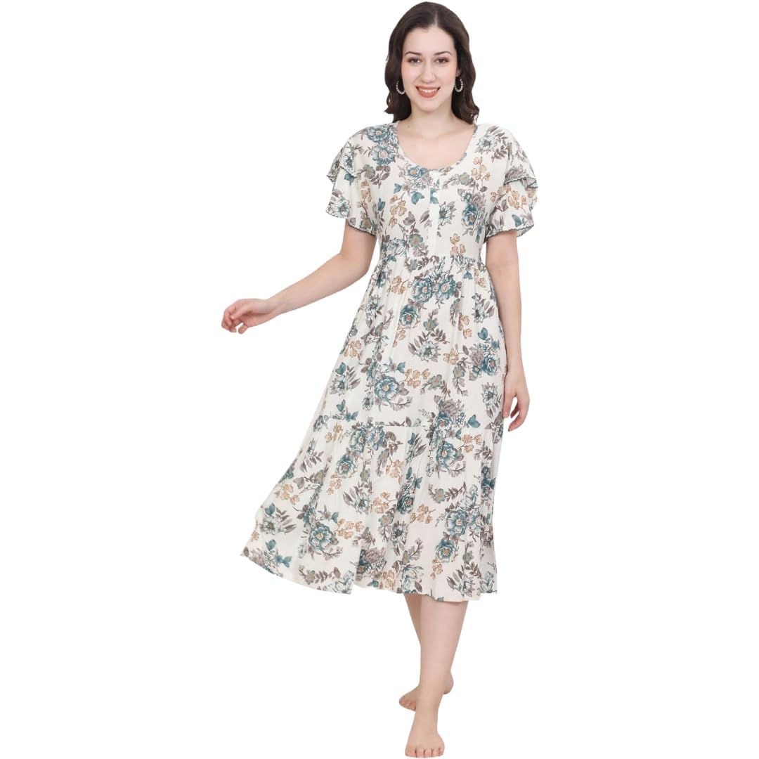 Kaif Relax WEAR Women's Cotton Maternity Nightdress with Front Zip | Soft Lounge & Nursing Sleepwear for Pregnant Women-image-19