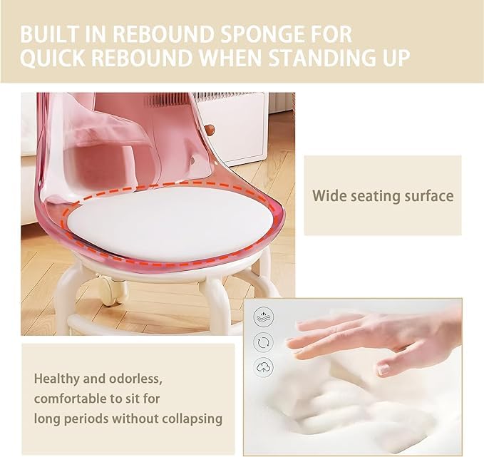 Seafrrzios Salon Stool Round Swivel Drafting Rolling Stools PU Leather Spa Stool with Wheels Backrest Hair Dress Barber Chair for SPA Massage, Garage Stool, Rolling Chair (Pink) Seafrrzios Salon Stool Round Swivel Drafting Rolling Stools PU Leather Spa Stool with Wheels Backrest Hair Dress Barber Chair for SPA Massage, Garage Stool, Rolling Chair (Pink)