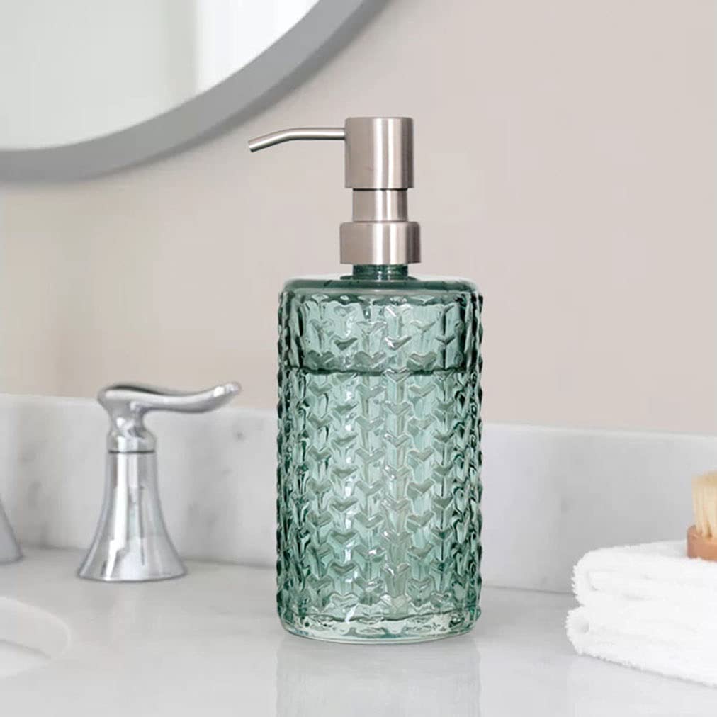 Distributeur de Savon Liquide en Verre de 400 ML (14,08 oz) pour la Douche, la Cuisine et Les hôtels. Pompes en Acier Inoxydable Rechargeables.