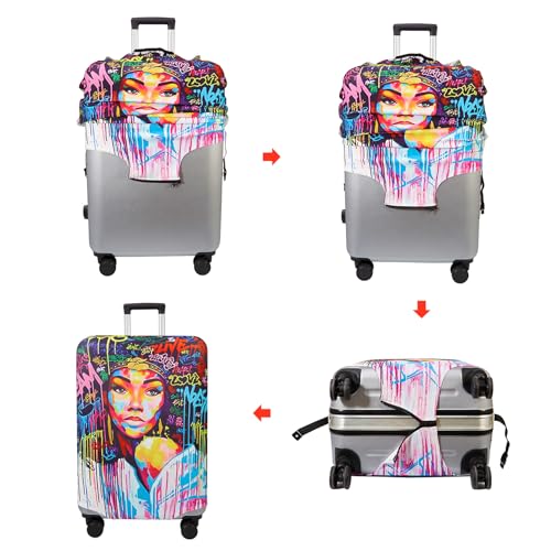 Image of WUJIAONIAO Travel Luggage Cover Baggage Suitcase Cover Protector Skins 18-32 Inch, Graffiti A8, S (for 18--20 inch luggage), Fashion