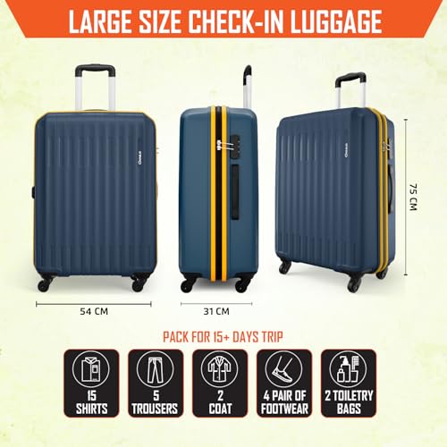 Image of Safari Genius Alley 75cm Large Size Check-in Trolley Bag Hard Case Polypropylene, 4 Spinner Wheels, 360 Degree Wheeling Luggage, Travel Bag, Suitcase for Travel, Trolley Bags for Travel, Navy