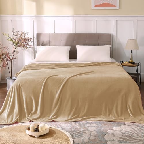 Image of BEDELITE Fleece Blankets Queen Size Light Camel Throw Blankets for Bed, Luxury Plush Cozy Fuzzy Blanket 90x90 inches, Super Soft Warm Lightweight Throw Blanket All Seasons Suitable