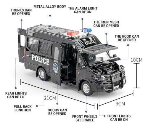 Image of Invite Enterprise 1:24 Scale Police Van Exclusive Alloy Metal Pull Back Die-Cast Car Model With Sound Light Mini Auto Toy For Kids Metal Model Toy Car With Sound And Light?Colors As Per Stock ?