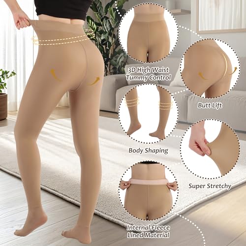 Image of Fleece Lined Tights Sheer Women,Fake Translucent Warm Pantyhose Leggings Sheer Thermal Tights for Women in Winter.