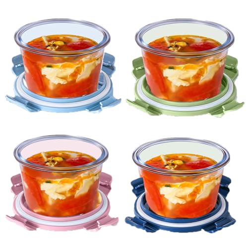 S.ROKE TTAN 520ml Glass Soup Containers With Lids Glass Food Storage Containers leakproof soup containers Food Meal Prep Containers BPA-Free Freezer Dishwasher Oven Safe - 4 Pack