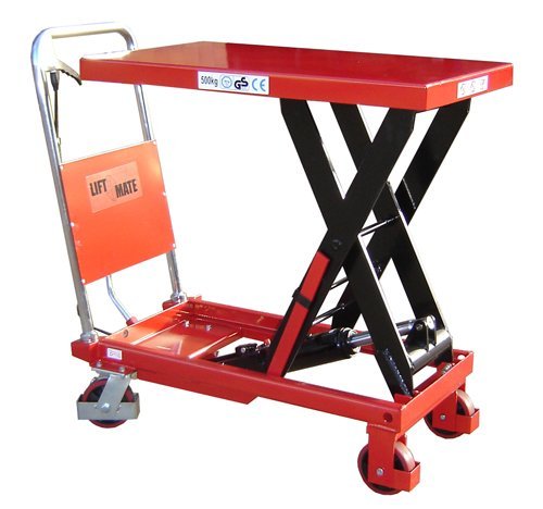 LiftMate Mobile Scissor Lift Table, Scissor Lift Platform Trolley, 500kg Capacity, Hydraulic Lift Table Cart
