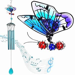 Wind Chimes 3D Butterfly Indoor Outdoor Metal Glass Music Wind Chimes Mobile Romantic Chimes for Garden, Patio, Yard…
