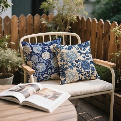 Housse de coussin bleu 35 x 35 cm en lin beige de qualité supérieure