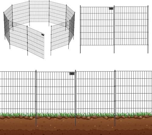 Image of 15 Panels No Dig Garden Fence with Gate, 32 in(H) X36.3 ft(L) Metal Fence Panels, Thickened Rustproof Garden Fencing, Animal Barrier Fence for Dogs, Rabbits, and Patio