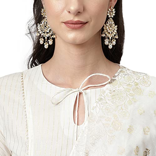 Image of FIORRA Women's Off White Pure Cotton Flared Kurta with Palazzo and Dupatta