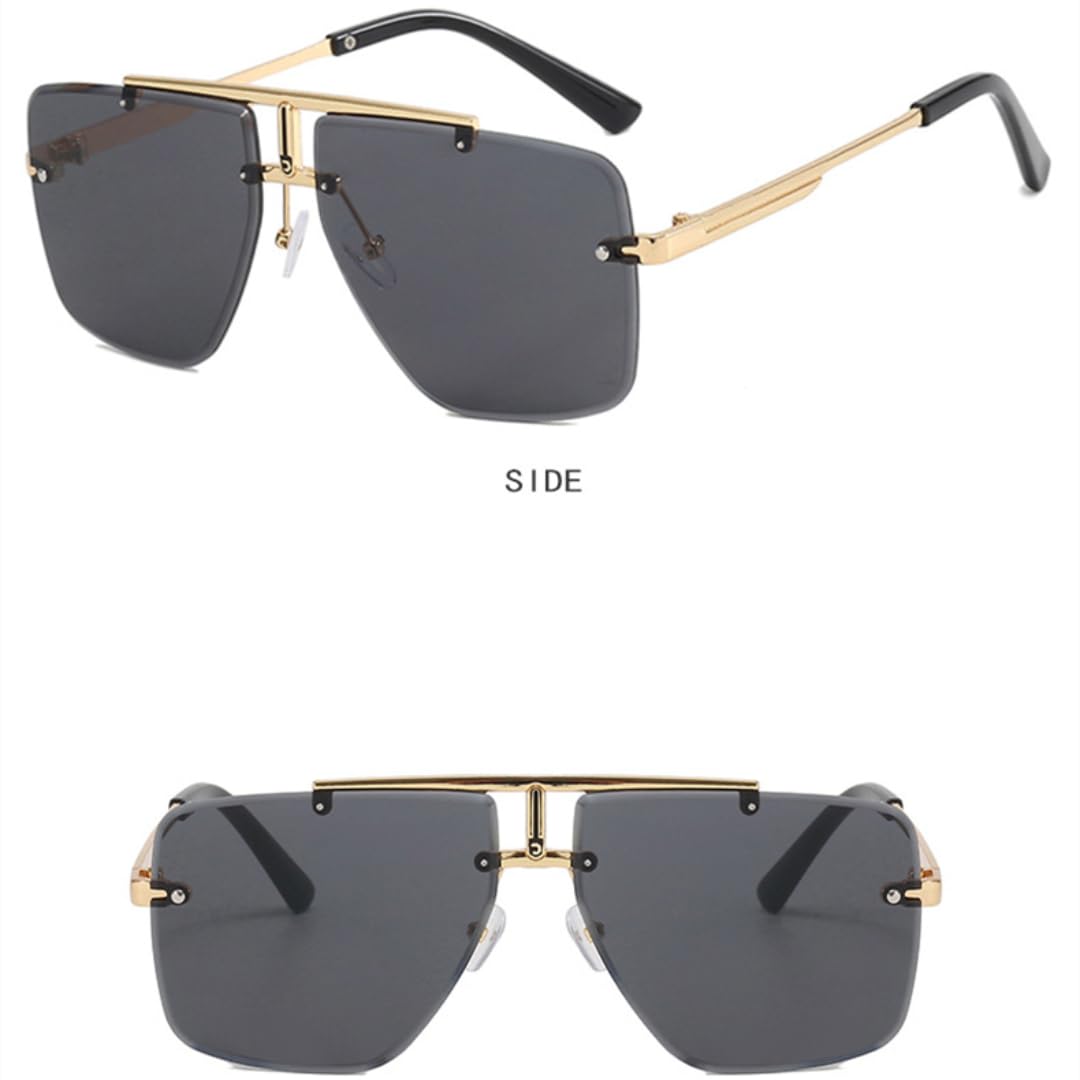 Occhiali da sole alla moda per uomo e donna, senza montatura, con doppio ponte e montatura in metallo, protezione UV400.