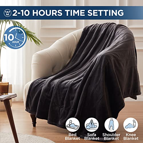 Westinghouse Electric Blanket Heated Throw, Super Cozy Soft Flannel 50" x 60" Heated Throw with 6 Fast Heating Levels & 2-10 Auto-Off, Machine Washable, ETL&FCC Certification, Home Office Use, Grey
