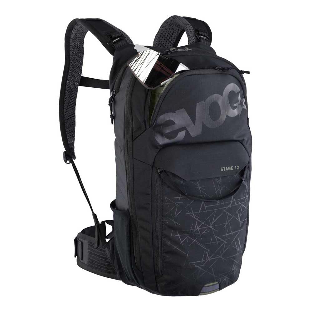EVOC STAGE 12 sac à dos technique à la journée pour les activités de plein air (système AIR FLOW CONTACT, bretelles réglables, compartiment à outils avec accès rapide, poche à eau)