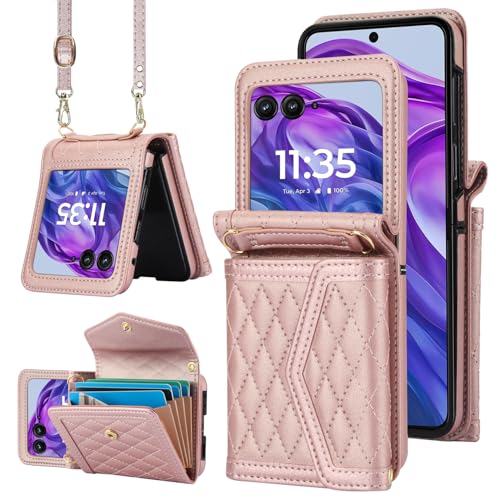 Asuwish Funda de teléfono para Motorola Razr 2024/Moto Razr 50, funda tipo cartera con bloqueo RFID, ranura para tarjetas de crédito, correa cruzada, soporte Razor Razer Razr2024 Razr50 5G para