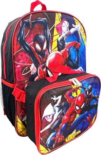 Ruz Spiderman Boy's 16 Inch Backpack With Removable Matching Lunch Box Set (Black-Red-Red)3