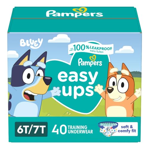 Pampers Easy Ups Girls & Boys Potty Training Pants, Size 8 (6T7T), Bluey Absorbent Training Underwear, Up to 100% Leakproof Day and Night, Hypoallergenic, 1 Pack (Count of 40)