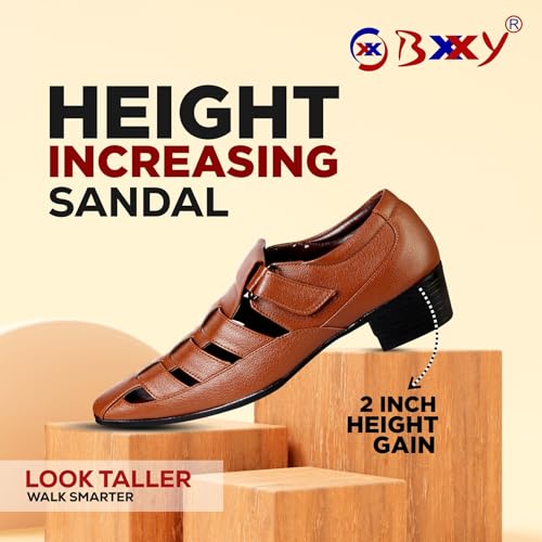 Image of BXXY Men's 2 inch Height Increasing Synthetic Material Formal Velcro Roman Sandals with Pu Sole.
