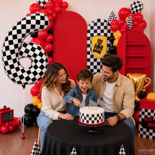 Image of KatchOn Checkered Number 6 Balloon for 6th Birthday Decorations - 40 Inch