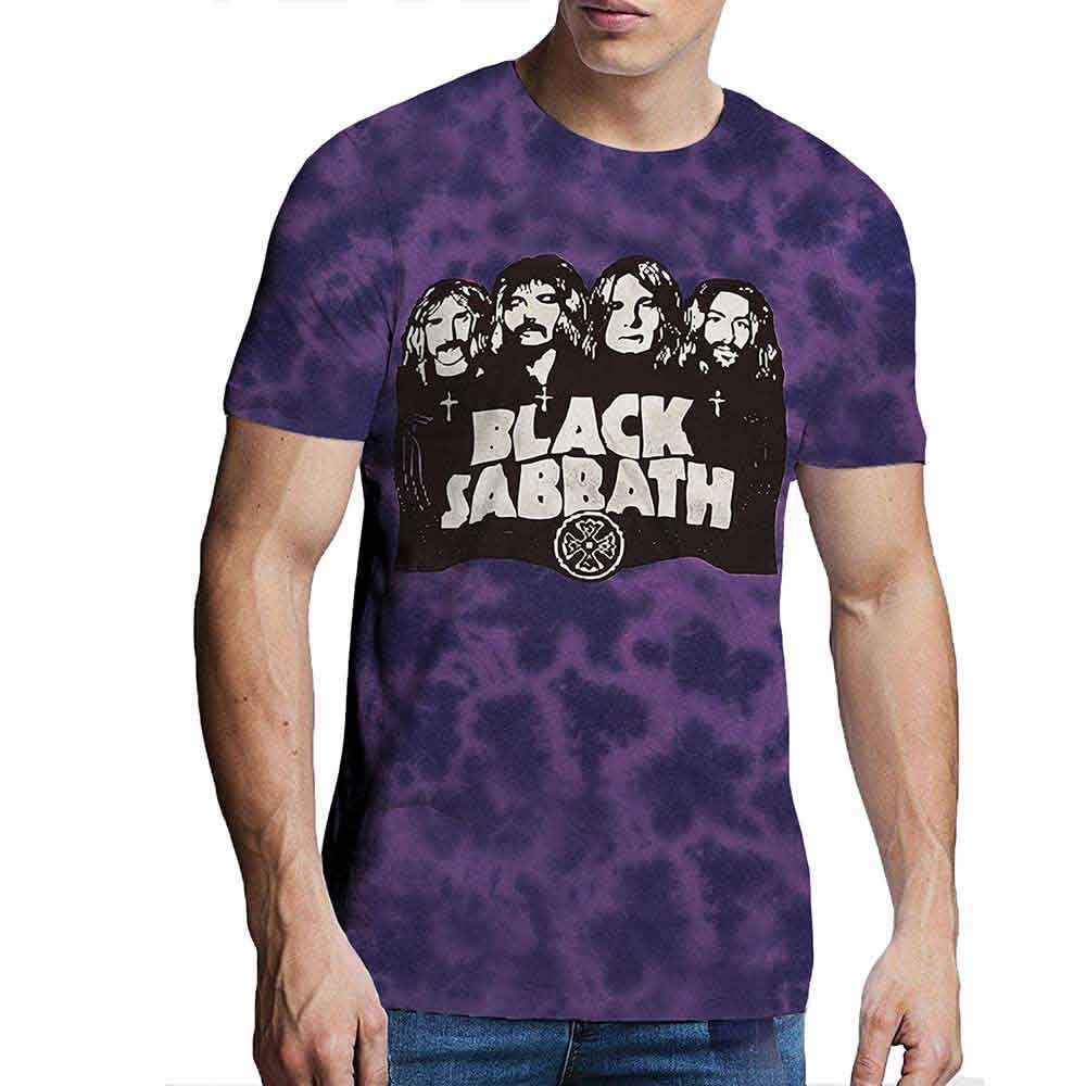 Black Sabbath T Shirt Band Logo Official Unisex Dye Wash Purple S