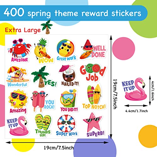 400 Pieces Summer Stickers Teacher Reward Stickers Motivational Inspiration Positive Kindness Labels Stickers Tropical Beach Hawaiian Luau Stickers For Kids Homework Tests Assignments Classroom #TOP1