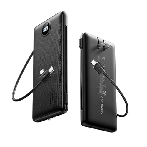 Power Bank With Built In Cables 10000Mah, Pd3.0 & Qc3.0 22.5W Usb C Fast Charging Portable Charger Built In Ac Wall Plug, Ultra Slim Battery Charger Compatible With Iphone/Samsung Note10/S20 S21 S22 #TOP30