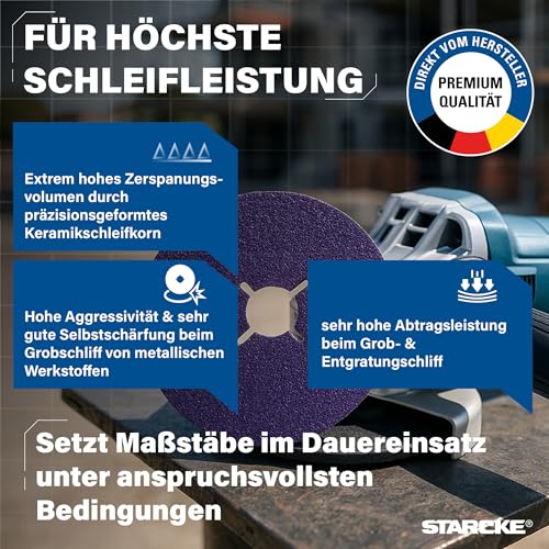 STARCKE® Fiberscheiben 125mm Metall für Winkelschleifer [25x] Langlebig - MADE IN GERMANY - GIANT TURBO - Fiberscheibe & Flexscheibe - für Stahl, Edelstahl, Aluminium, Titan (P60)