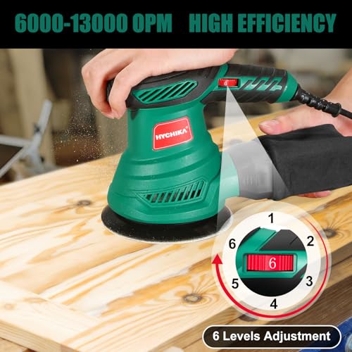 HYCHIKA Orbital Sander, 300W 13000RPM Random Orbital Sander, 6 Variable Speeds, 125mm 12Pcs Sandpapers, Electric Sander with Dust Collection Ideal for Sanding, Polishing Wood, DIY, Home Improvements 4 HYCHIKA Orbital Sander, 300W 13000RPM Random Orbital Sander, 6 Variable Speeds, 125mm 12Pcs Sandpapers, Electric Sander with Dust Collection Ideal for Sanding, Polishing Wood, DIY, Home Improvements - Image 4