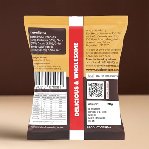 Image of Peanut Chocolate Sugar-Free Laddu by Eat Better Co - 20gm