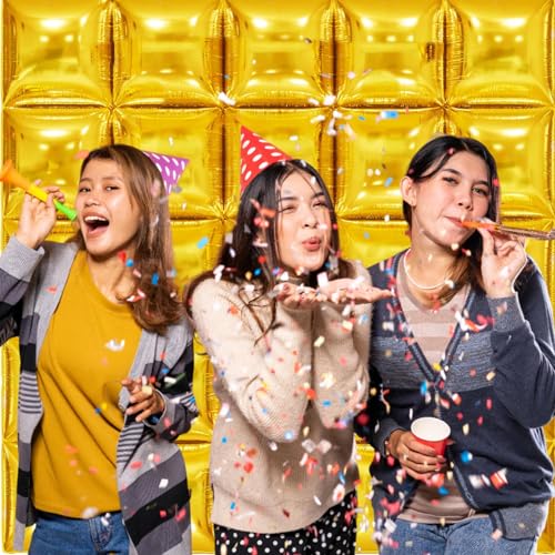Image of Metallic Gold Double Sided Square Foil Balloons Wall,19 Inches Chrome Foil Balloons Tunnel Arch Kit for Bachelorette,Anniversary,Graduation,Wedding,Birthday Party Background Decoration