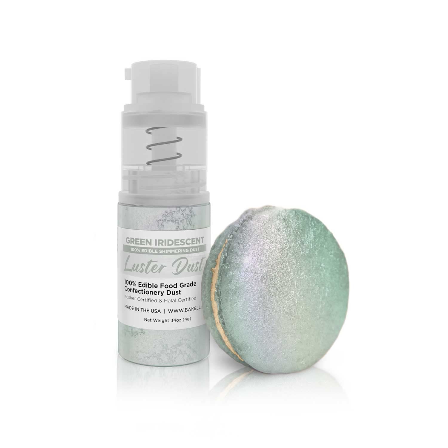 Luster Dust - Green Iridescent (4g 1x Pump) | Edible Vegan Dust & Paint for Cake Decorating, Ice Cream, Desserts, Cocktails and Beverages by Bakell