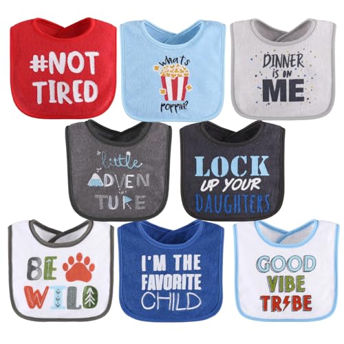 Image of The Peanutshell Baby Boy or Girl Terry Bibs Set of 8-100% Cotton, Soft, Absorbent Baby Bibs for Boys and Girls, Unisex Toddler Set, Newborn & Infant - Black, White, Grey