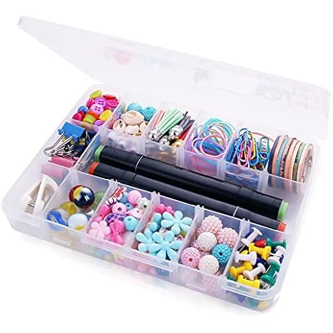 Ecurfu 18 Grids Clear Organizer Box, Small Plastic Compartments Storage Container with Dividers for Ribbon, DIY Crafts, Bead, Jewelry, Sewing, Fishing Tackles, Thread, Size 7.9x6.2x1.2 In Cover