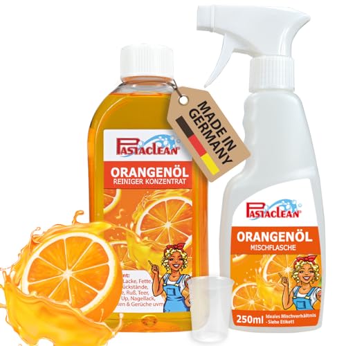 Pastaclean Orangenöl Reiniger Konzentrat 30% Orangenöl biologisch abbaubar hochkonzentriert löst Fett Kleber & Kaugummi Universal- & Spezialreiniger für Küche Bad Auto & Haushalt 500 ml