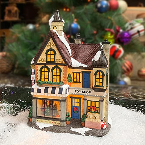 MOMENTS IN TIME Light Up Toy Shop Christmas Village Building 10.8” LED Resin House Battery Operated Holiday Decoration Gift Wrapped Ready Christmas Collectible Holiday Village House Decoration - Image 5