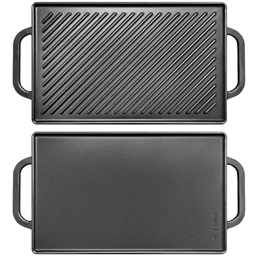 GGC Cast Iron Reversible Grill Griddle，Double Sided Grill Pan Perfect for Gas Grills and Stove Tops, 13 x 8.25 Rectangular Baking Flat and Ribbed Griddle Plate