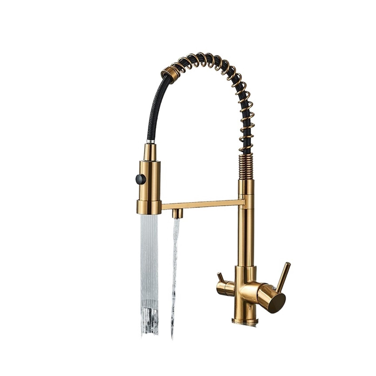 CZYWKDDPP Kitchen Tap, Water Filter Faucet Dual Spout Pure Drinking Mixer Tap，Rotation Purification Feature Taps Crane(Gold B)