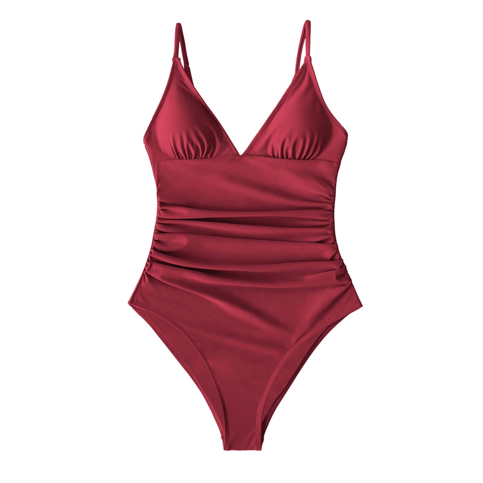 Costume Da Bagno Intero In Arricciatura Bordeaux Tinta Unita Reggiseno Rimovibile Con Scollo A V Profondo Reggiseno Monokini Tinta Unita Costumi Da Bagno Estivi Da Spiaggia ( Color : ADI4009C , Size :
