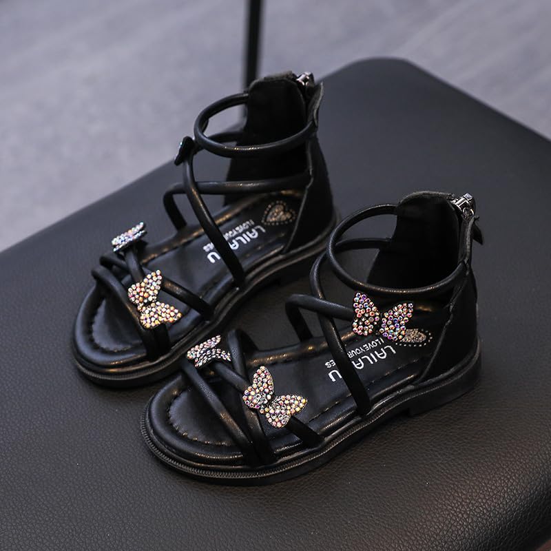 Girls Strappy Sandals Sparkling Butterfly Sandles Flat Princess Summer Shoes with Zipper Stylish2