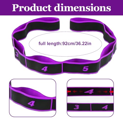 Yogabiem voor stretching, elastische fitnessband voor pilates, dans, gymnastiek, flexibiliteitstraining en stretchoefeningen (8 ringen) (paars) - Afbeelding 3