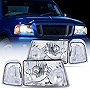 Nilight Headlight Assembly for 2001 2002 2003 2004 2005 2006 2007 2008 2009 2010 2011 Ford Ranger Replacement Headlamp Chrome Housing Clear Reflector, 2 Years Warranty