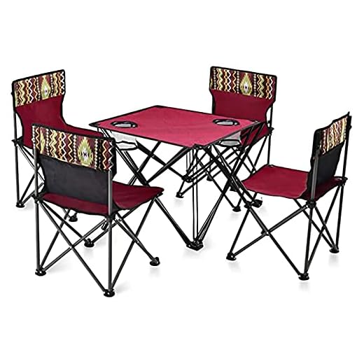 Campingbord Och Stolar Set Med KopphåLlare I NäT, BäRbar 4 Stolar 1 Bord, UltraläTt Trädgårdsbord Utomhus Och Stolar Med BärväSka, Perfekt För SjäLvkörning, Picknick, Strand, Fiske