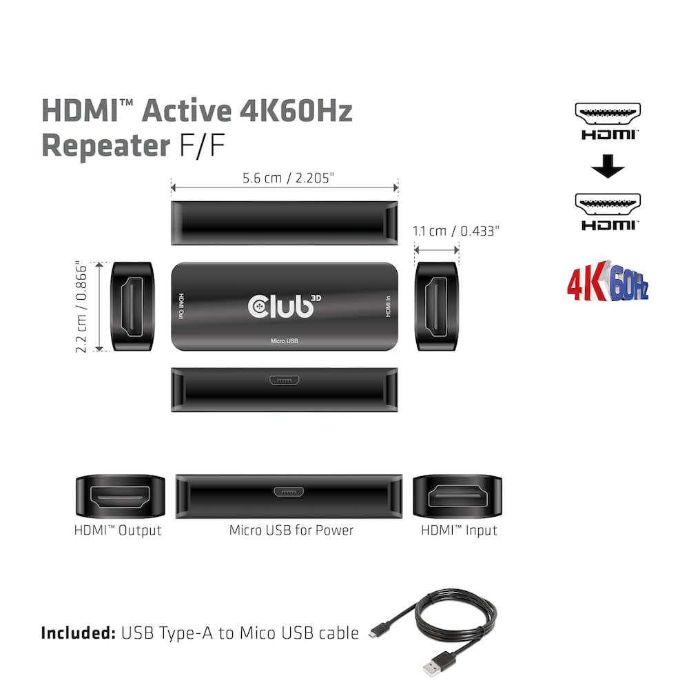Club3D CAC-1307 HDMI™ aktywny wzmacniacz 4K60Hz B/B