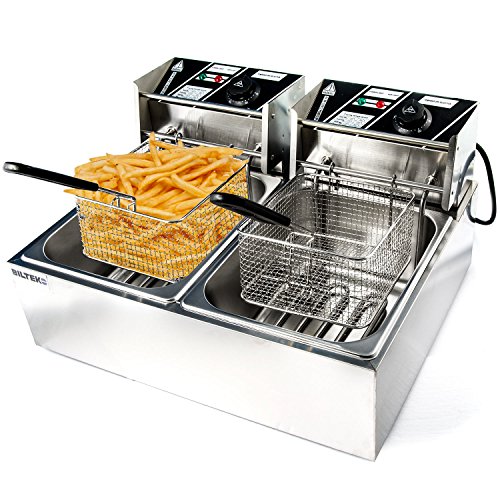Biltek Commercial Deep Fryer Electric Countertop Dual Tank Basket 11L 3200W up to