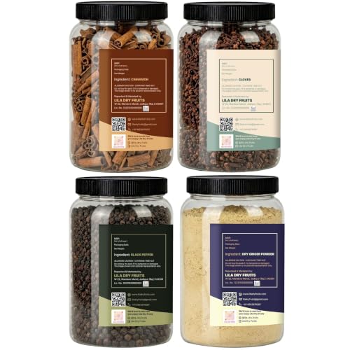 Image of LILA DRY FRUITS Indian Winter Spices Masala Combo | Dry Ginger, Black Pepper, Cinnamon & Cloves 100 Gms Each