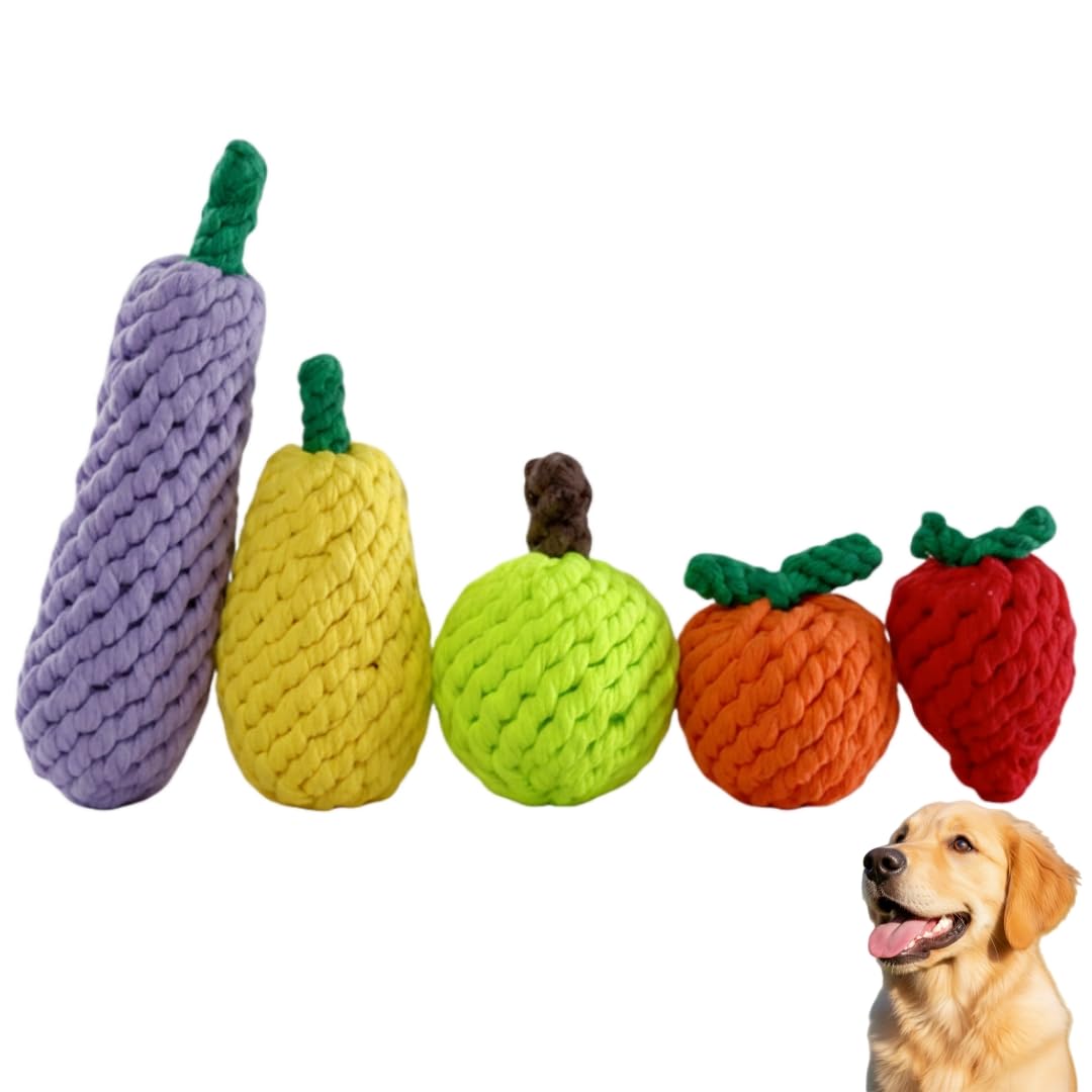 INEKOAGUA Dog Toy, Set of 5, Dog Toy, Chewing, Cotton Rope, Stress Relief, Teeth Brushing, Durable, Clean, Eliminates Lack of Exercise, For Small Dogs, Medium Dogs, Fruit and Vegetable Set